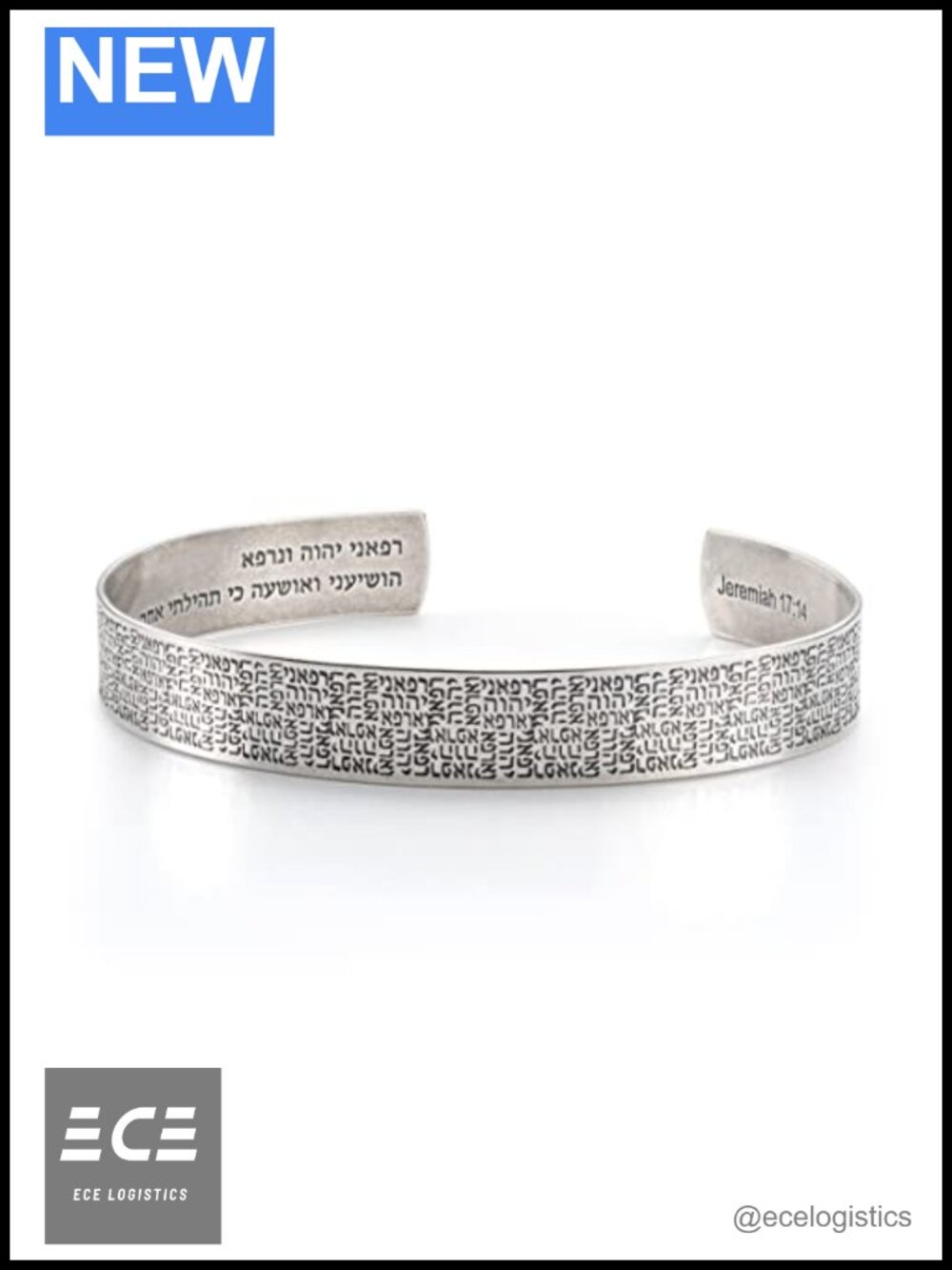 Sterling Silver-Plated Brass Cuff Bracelet Hebrew Engraved Adjustable